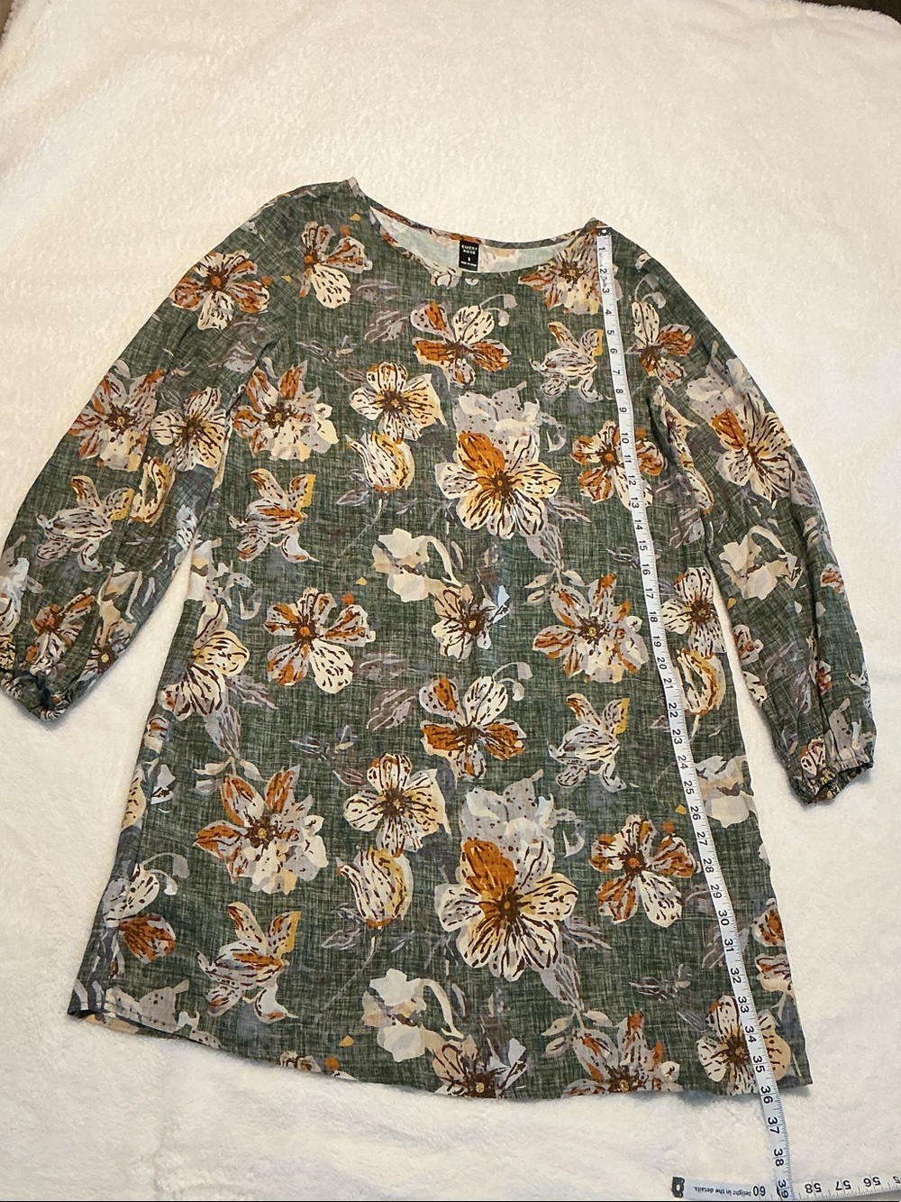 Moss Green Floral 3/4 Sleeve Tunic Dress